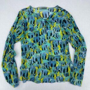 Vintage Roberto Cavalli Freedom Y2K Sheer Mesh Fish Print Iridescent Top IT 42 S
